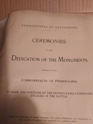 Rare Antique 1893 Book Ceremonies At The Dedication Of The Monuments Gettysburg