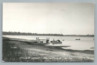 Silver Lake—rockford Michigan Rppc Boat Dock—rare Vintage Photo Postcard 1948