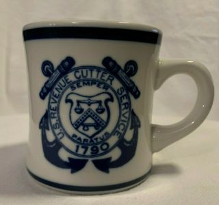 U.  S.  Revenue Cutter Service Coffee Mug Semper Paratus Rare Euc Navy Blue White