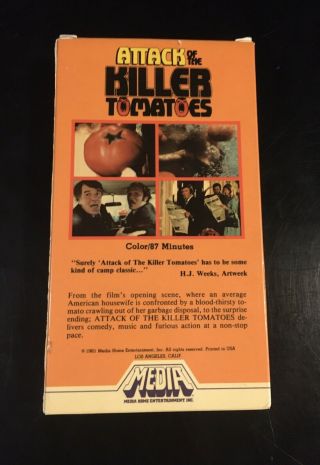 ATTACK OF THE KILLER TOMATOES VHS 1981 Horror Vintage Rare Cult Comedy Media 3