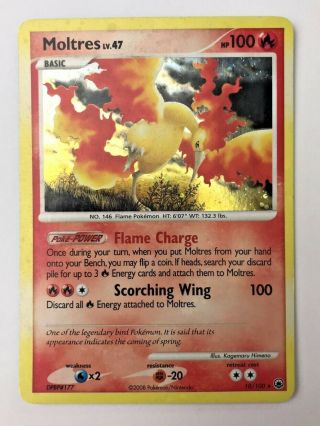 Moltres 10/100 Rare Holo Bleed Pokemon Card 2008 Majestic Dawn - Nm/lp