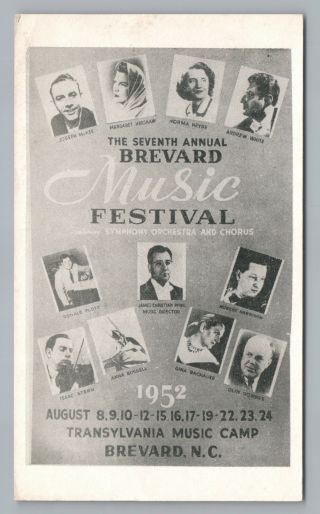 7th Annual Brevard Music Festival—rare Vintage North Carolina Advertising 1952