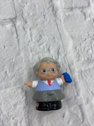 Fisher Price Little People Grandpa Grandfather W/ Cell Phone Grey - Haired Rare