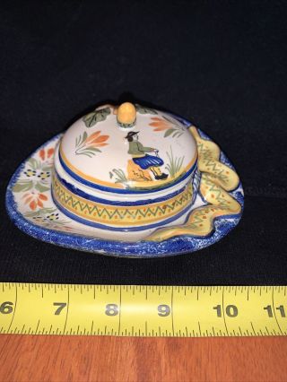 Rare Antique Henriot Quimper Pottery Bowl Trinket Vanity France