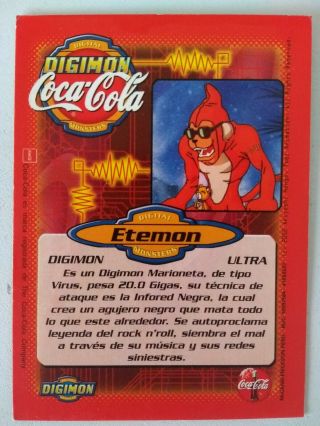 Digimon Etemon Trading Card Game Coca Cola Peru 2000 Very Rare Anime Monkey