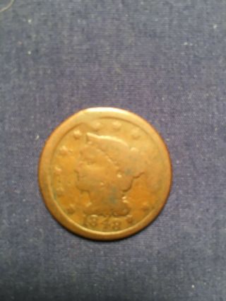 1848 Large Cent W/ Braided Hair " Off Center " Strike Rare Coin