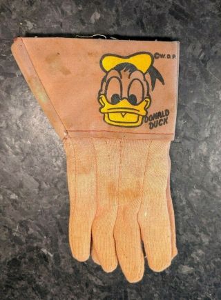 Rare Vintage Donald Duck Childerns Gloves - Leather & Cloth - 6 1/2 Inches Long
