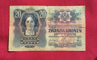 Fiume 20 Kronen Nd 1918,  Italia,  Croatia,  Rare,  Old Date 1914 3