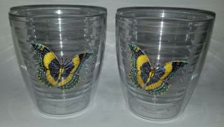 2 Rare Vintage Tervis Tumbler Glasses Cups Embroidered Butterfly 12 Oz