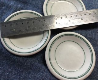 3 Rare Vintage Miniature 3 1/2” (unmarked Buffalo China) Plates Green Strips