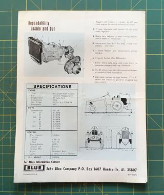 BLUE G - 1000 Tractor Brochure,  John Blue Company Huntsville Alabama,  Perfect Rare 2