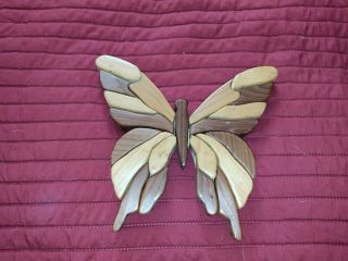 Rare Unique Handcrafted Intarsia Designed Wooden Butterfly Art