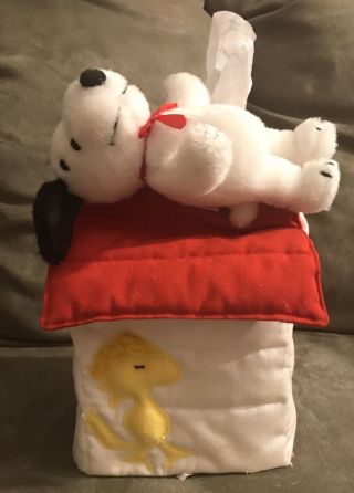 Vintage Peanuts Gang Snoopy & Woodstock Rare Determined Plush Tissue Box Cover