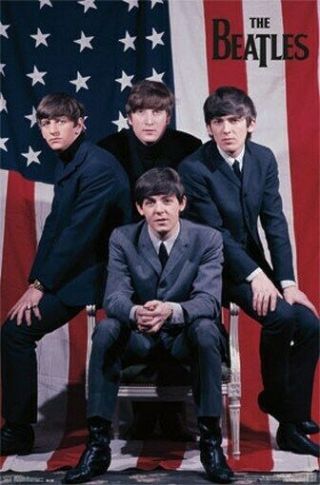 The Beatles Poster Us Flag Group Shot Rare Hot 22x34