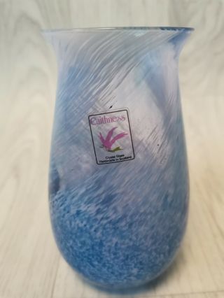 Rare 5 " Caithness Crystal Glass Blue & White Swirl Bud Vase Made In Scotland