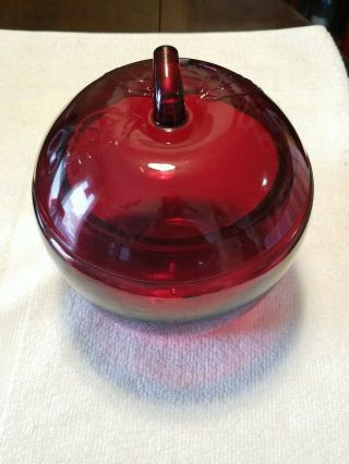 Rare Vintage Anchor Hocking Red Apple Glass Canister/cookie Jar And Lid