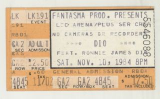 Rare Dio & Dokken 11/10/84 Lakeland Fl Concert Ticket Stub Ronnie James