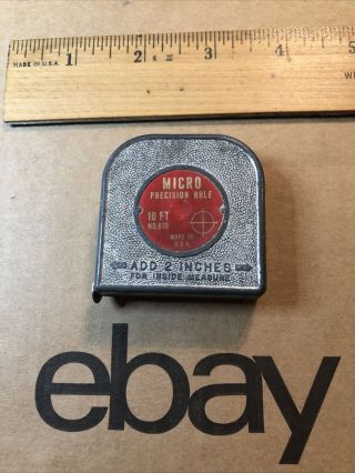Rare Vintage Metal Micro Precision Rule 10’ No 810 Small Pocket Tape Measure Usa