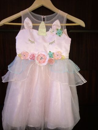 Rare Editions Girls Size 5 Pink Dress Unicorn Great For Easter Euc