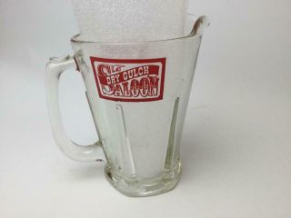 Vintage Dry Gulch Saloon Clear Glass Pitcher Red Print Tombstone Territory Rare
