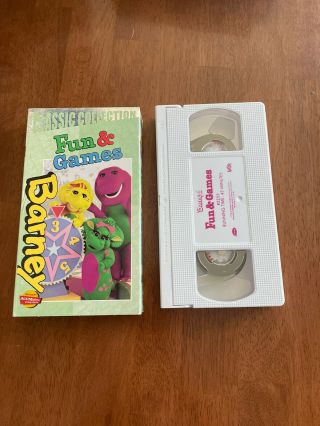 Barney Fun And Games (vhs,  1996) Rare Oop White Tape Vg Classic