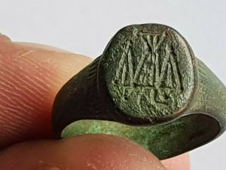 Rare Ancient Roman Military Bronze Seal Ring With Inscriptions.  5,  1 Gr.  17 Mm