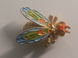 Vintage Enamel Rhinestone Wasp Bee Fly Brooch Pin Signed Art Rare Stylish L@@k