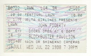 Rare John Fogerty 7/22/98 Charlotte Nc Blockbuster Pavilion Ticket Stub