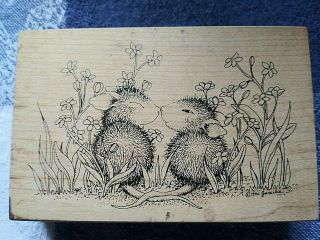 House Mouse Wood Mounted Stamp,  Designs Nose To Nose In Flowers 51 Rare