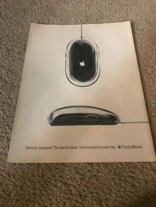 Vintage 2000 Apple Optical Mouse For Mac Computers Poster Print Ad Rare