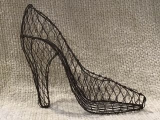Vintage Handmade Chicken Wire High Heel Shoe 9 1/2” Long 6 1/2” Tall.  Rare Art