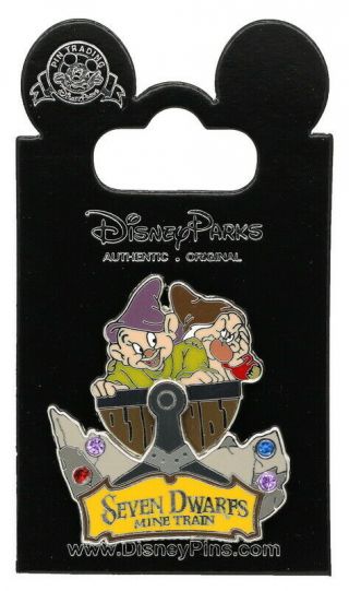 2014 Disney Seven Dwarfs Mine Train With Dopey & Grumpy Pin With Packing Rare