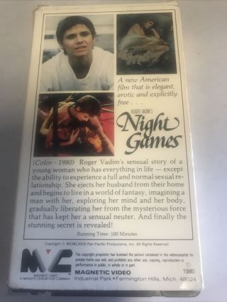Roger Vadim ' s NIGHT GAMES (vhs) Cindy Pickett,  Joanna Cassidy.  VG Cond.  Rare 2