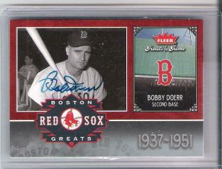 Bobby Doerr 2006 Fleer Greats Of The Game Autographed Card Bos - Bd Boston Rare