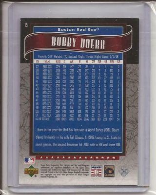 Bobby Doerr 2003 Upper Deck SP Legendary Cuts Autographed Card 15 Red Sox RARE 2