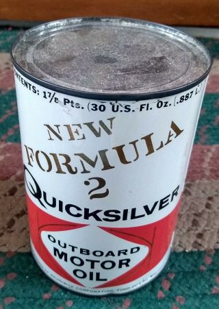 Rare Vintage " Quicksilver " One Quart Outboard Motor Oil Can.  Full