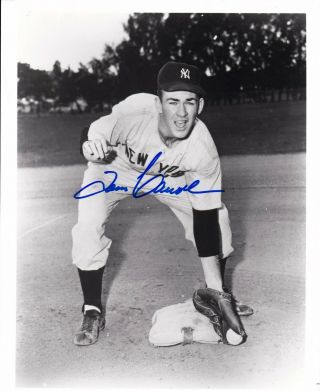 Tom Carroll Autograph Signed Ny Yankees Image Glossy B&w 8x10 Photo Rare