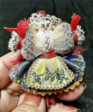 Vintage Dollhouse Miniature Artisan Doll Embroidery Handmade 2 " Lace Rare Knit