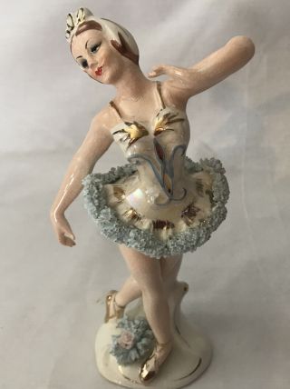 Rare Vtg L&m Lipper Mann Ceramic Art Deco Dancer Figurine Spaghetti Lace Euc