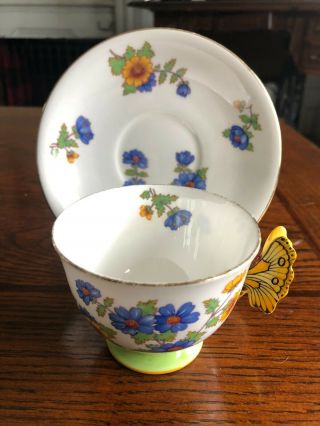 Rare Aynsley Butterfly Handle Cup & Saucer -