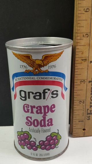 Grafs Grape Soda Can Flat Pull Tab Top Graf/s Bicentennial Stars Stripes Rare