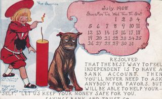 Rare Signed Outcault,  Calendar Saving Bank & Trust Pomona Ca 1908 Flag Postmark