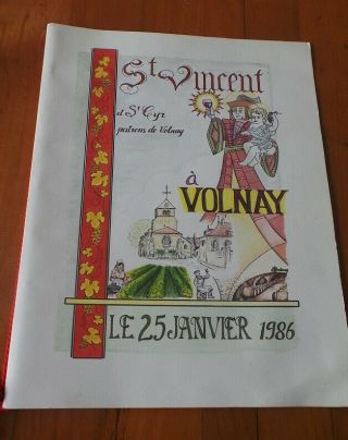 Rare - Menu 42ème St Vincent Tournante - Banquet Des Vignerons A Volnay - 1986