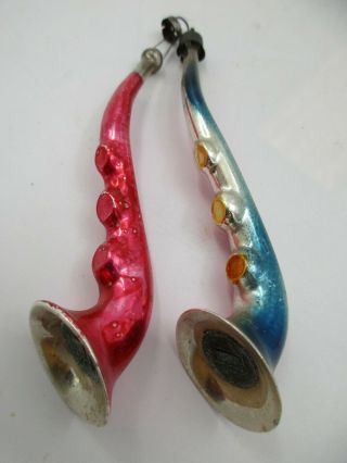 2 - Vintage Glass Christmas Ornaments: Saxophones / Horns Rare