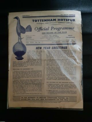 Ultra Rare Tottenham Hotspur V Leicester City - 5/1/1957 - F.  A.  Cup 3rd R.