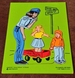 Rare Vtg 1991 Judy Instructo African American Police Officer Woman Wood Puzzle