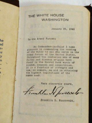 1942 Ww2 Us Soldier Military Pocket Bible Franklin Roosevelt Ephemera Rare Htf