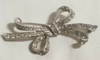 Vintage 1940s Crown Trifari Sterling Silver Rhinestone Ribbon Pin/brooch Rare