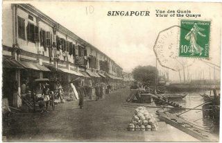 Singapour Postcard.  The Quays.  Posted In 1923.  Look Rare Postmark On Back.