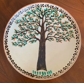 Rare Signed Horezu Romania Pottery Tree Of Life Charger Plate Hand Painted